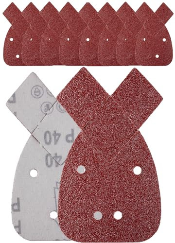 YoiYee 40 Grit Mouse Sanding Sheet, 4 Holes Hook & Loop Fastening Sandpaper, Back Sand Paper Pad, 2 Replacement Tips, for Black and Decker Detail Palm Sander, 140 x 95 mm, Red, 10pcs