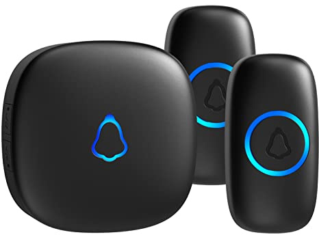 SECRUI Wireless Doorbell with 2 Buttons, Waterproof Mini Door Bell 1,000ft Range 110dB Mute Mode 58 Door Chimes & Colorful LED Flashing - Black