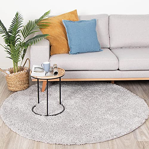 FRAAI | Home & Living Teppich Hochflor Rund - Lofty Hellgrau - Einfarbig - Modern, Skandinavisch - Wohnzimmer, Esszimmer, Schlafzimmer - Fellteppich - Carpet