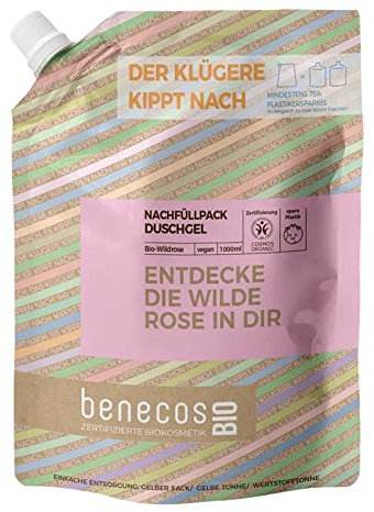 benecosBIO - Nachfüllbeutel Duschgel Wildrose - ENTDECKE DIE WILDE ROSE IN DIR - vegan - recyceltes Plastik