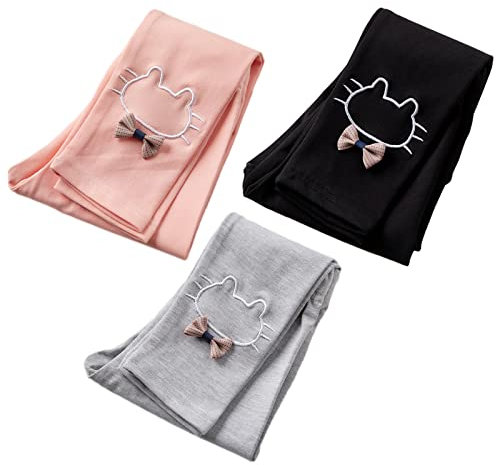 amropi Leggings Bambine e Ragazze Confezione da 3 Pantaloni Cotone Elasticizzati per Bambina Rosa Nero L-Grigio, 2-3 Anni