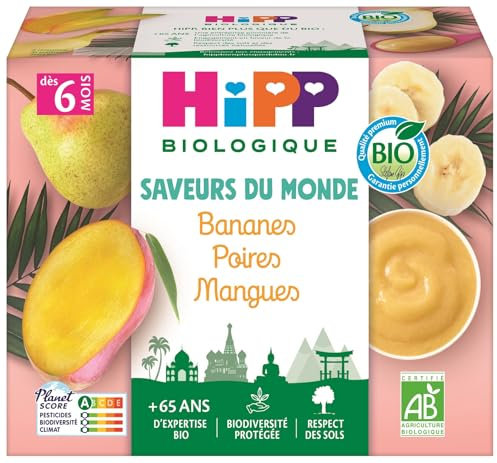 HiPP - Saveurs du Monde - Bananes Poires Mangues Coupelles - 4x100g