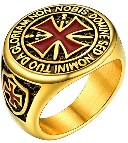 PROSTEEL Kreuzritter Ring 18k vergoldet Größe 72 Tempelritter Statement Ring Biker Rapper Fingerring Modeschmuck Accessoire