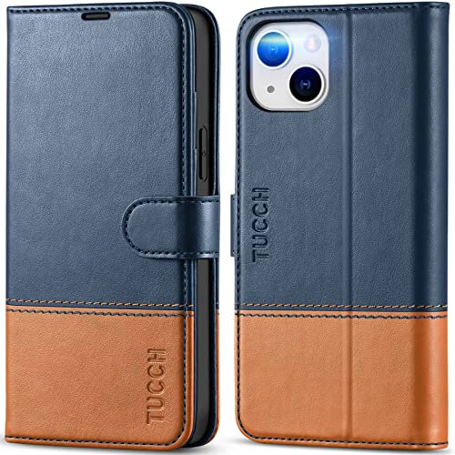 TUCCH Case for iPhone 14 Plus (6.7) 2022 5G, PU Leather Wallet Magnetic Protective Flip Folio Stand Cover with [RFID Blocking] Card Holders[Shockproof TPU] Compatible with iPhone 14 Plus, Blue&Brown