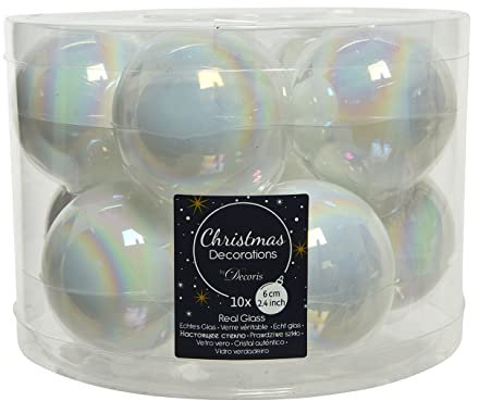 Weihnachtskugeln Glas 6cm x 10 Stück Christbaumkugeln Regenbogen schimmernd weiß irisierend
