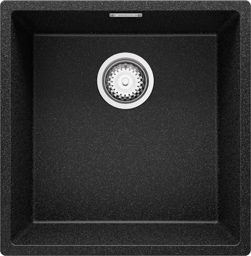 PRIMAGRAN Fregadero bajo Encimera Grafito 46x47cm, Cocina 1 Seno + Sifón, Granito al mueble 50cm - London S003