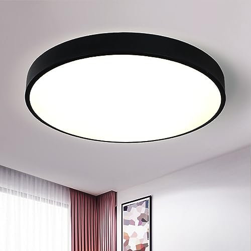 Style home 36W Deckenlampe LED Deckenleuchte,Ø40x4cm,Warmweiß 3000K,ultraslim runde Lampe aus Metall, für Wohnzimmer Schlafzimmer Büro Küche Diele Flur (Schwarz)
