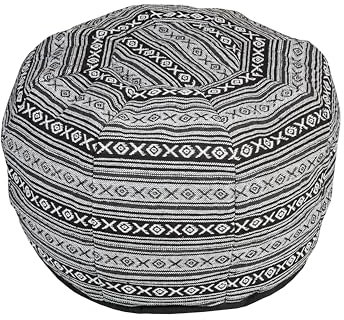 Handelsturm Rundkissen ca. 38x48 cm. Sitzpouf und Fußhocker miit gewebtem Baumwollbezug in traditionellem Muster (schwarz & weiß)