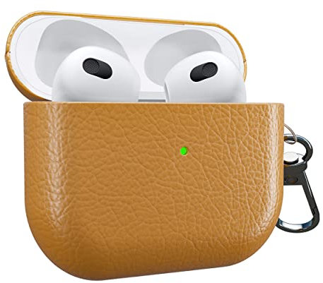 MyGadget Cover Rigida Compatibile con Apple Airpods 3a Generazione - Custodia Finta Pelle per Cuffie Auricolari - Case con Skin Antiurto - Bright Brown