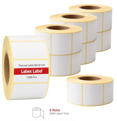 Thermodirekt etiketten 40x30 mm | Zebra Etiketten - Thermoetiketten auf rolle; 8.000 stück - Thermodrucker etiketten - 8 Role : 8.000 Thermo label (8 Rolle)