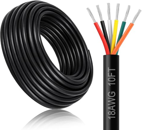 DEKIEVALE 18 Gauge 6 Conductor Electrical Wire, 10FT 18AWG Black PVC Stranded Tinned Copper 6 Wire Cable, 18/6 Cord Extension Cable for LED Lamp Lighting, Automotive Wiring, Speaker, Access Control