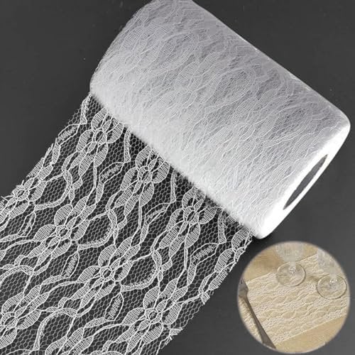 Tischdecke Spitze, Vintage Tischläufer Weiß 15 cm * 22 m, Elegante Tischläufer Hochzeitsdeko, Exquisite Spitzentischband, Geeignet für Taufen, Feste, Veranstaltungen, Kommunion, Tischdekorationen usw
