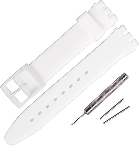 Rihahisy Bracelet de montre de rechange en caoutchouc de silicone pour Swatch (17 mm, blanc)