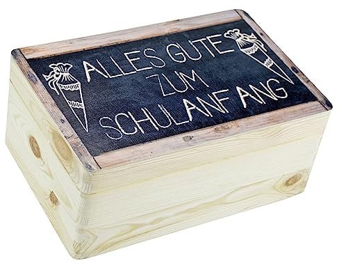 HW HOLZKISTEN-WELT Geschenkbox zum Schulanfang Einschulung Geschenkverpackung kleine Truhe
