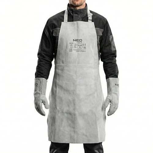 NEO TOOLS Grembiule da saldatura in pelle di alta qualità 60 x 90 cm Protezione robusta per lavori di saldatura Resistente al calore e ignifugo Cintura regolabile per collo e cintura (opzione 1)