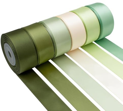 Mlurcu Grünes Satinband, 2,5 cm breit, salbeigrünes Band, sortiert, einfarbig, doppelseitiges Satinband zum Basteln, Geschenkverpacken, Hochzeit, Blumenstrauß, Einladungen, Haarschleifen – 60 Meter