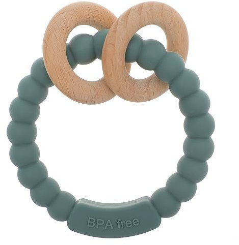 meanus Beißringe für Babys, Beißring Spielzeug aus Silikon und Buche, BPA-frei (Hunter Green)