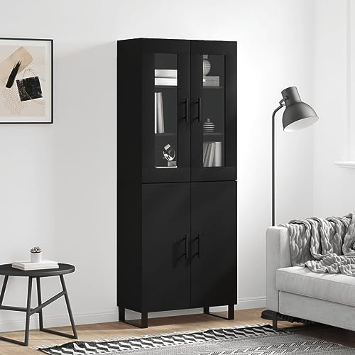 Festnight Highboard Wohnzimmer Highboard Hoch Schwarz-1 Aufbewahrungsschrank Bücherregal Wohnzimmerschränke Holz Vitrinenschrank Esszimmerschrank 69,5x34x180 cm Holzwerkstoff