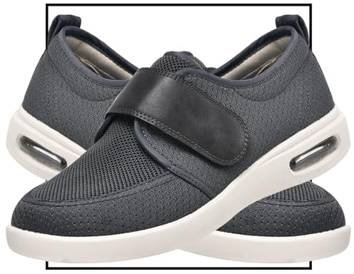 Chaussures pour Pied Gonflé Chaussure Diabétique Orthopédique Sneaker Chaussure Orthopedique Homme Léger Âgé Chaussures Très Larges pour Les Pieds Gonflés De L'arthrite Œdème (Color : Grey, Size : 4