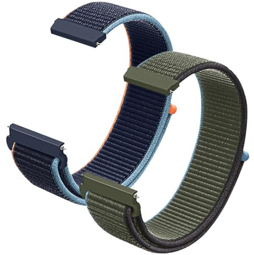 CeiBand Deportes Nylon Correas para 22mm 20mm, Transpirable Nylon Ajustable de Correas Banda Muñequeras Reloj Inteligente para Hombres Mujer - Azul + Verde