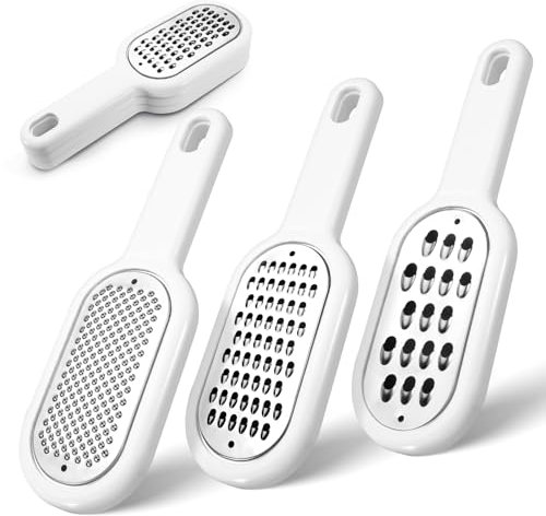 LELE LIFE 3 Pack Hand Held Cheese Grater for Kitchen Stainless Steel, Small Stackable Storage Zester Grater with Handle for Cheese Lemon Ginger Nutmeg Garlic Citrus Potato
