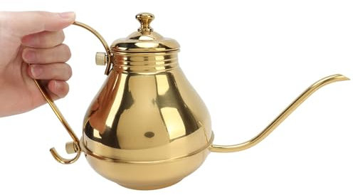 Gsycle Vierta sobre La Tetera De Café, Tetera con Cuello De Cisne De Acero Inoxidable, Tetera De Goteo Vintage Dorada, Tetera con Tapa Y Asa