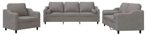 vidaXL Sofagarnitur 3-TLG., Sessel Couch mit Kissen, Sofa Wohnzimmersofa mit Armlehnen, Couchgarnitur Designsofa Sitzmöbel Polstermöbel, Taupe Stoff