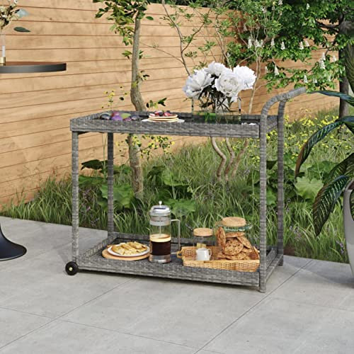 Rantry Barwagen Grau 100x45x83 cm Poly Rattan Imbisswagen Model316667