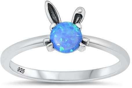 Sterling Silber Blau Opal Bunny Rabbit Ring LTDONRS131478-BO100