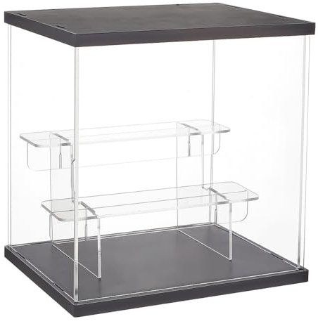 NBEADS 2-stöckige transparente Vitrine aus Acryl, ganze Szenen-Erhöhung mit Tür, Arbeitsplatte, Figurenständer, Regale für Sammelfiguren, Cupcakes, Süßigkeiten, Lebensmittel, 21 x 16 x 22 cm