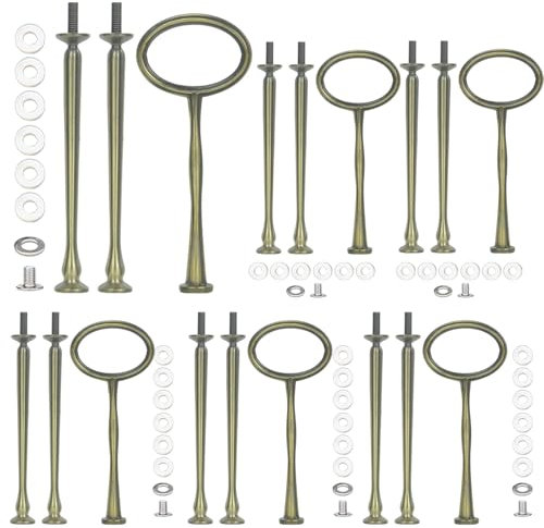 Pasdrucn 6er Set Etageren Stangen, 3 Etagen Etagere Schwarz, Metallstangen Mittellochausstech Für Tortenhalter Torten (Bronze)