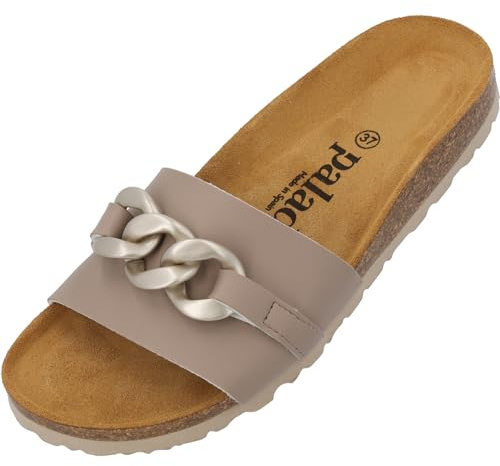 Palado Pantoletten Damen Gozo - bequeme Sandalen Made in Spain - Hausschuhe mit dämpfendem Kork-Fußbett - modische Sommerschuhe Beige UK5,5 - EU38