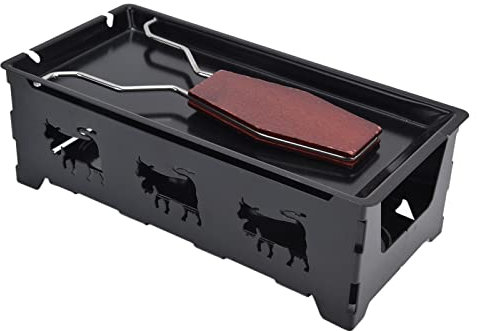 Mahagoni + Eisen-Backgeschirr, Mini-Käse-Raclette-Grill, Käse-Raclette-Grillplatte, Mini-Käse-Raclette-Grill, Tragbares Design mit Schwarzem Griff, Rechteckiges Backgeschirr
