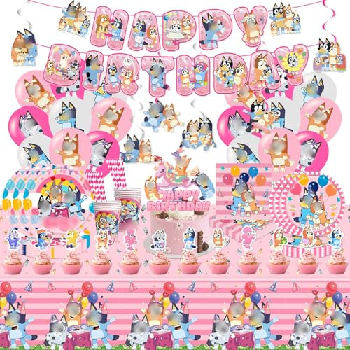 99 Stück Dog Geburtstagsdeko,Geburtstag Geschirr Set Kindergeburtstag Party Deko Enthält Geburtstag Banner, Luftballons, Becher, Servietten, Tischdecke, Pappteller für Kinder Jungen Mädchen