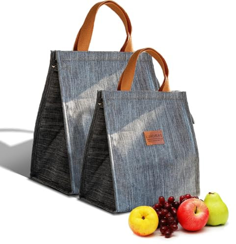 2XK-NOV Borsa Termica Porta Pranzo grigio chiaro, borsa frigo pranzo ufficio pieghevole, con tessuto antibatterico, Idrorepellente, facile da pulire, isolata, per Lavoro, Scuola, Picnic (M)
