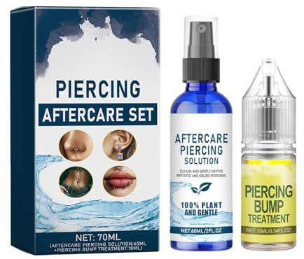 # Piercing-Pflegeset Das und Unbehagen von Ohrpiercing, Ohrpiercing, Pflegelösung, 60 ml + Piercing-Bump-Lösung 10 ml (Blau, Einheitsgröße)