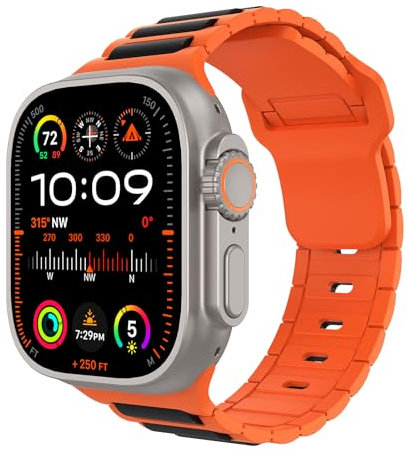 MoKo Correas Compatible Apple Watch Ultra 2 Correa 49mm 46mm 45mm 44mm 42mm Hombre Mujer,Silicona Pulsera Suave Deportiva Correa para iWatch SE Series 10 9 8 7 6 5 4 3 2 1 Ultra 2 1,Naranja/Negro