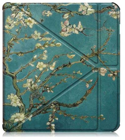 Huanghua Coque de protection pour liseuse Kobo Libra H2O compatible avec Kobo Libra H2O modèle N873, coque de protection mise en veille et réveil automatique (fleur)