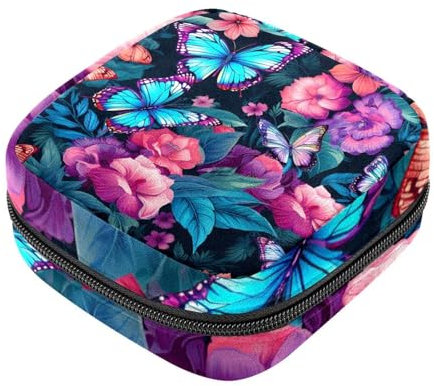 Aufbewahrungsbeutel für Damenbinden, ausgefallene farbige Schmetterlings-G, Menstruationstasse, Oxford-Stoff, Menstruationstassen-Beutel, Stillunterlage, Tampon-Periodenbeutel mit Reißverschluss, für