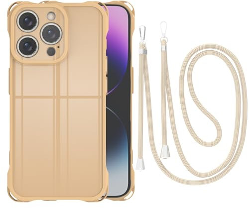 CAROKI Crossbody Case for iPhone 14 Pro Max,Necklace Mobile Phone Cover with Cord Strap Soft TPU Bumper iPhone Cover Holder with Neck Cord Lanyard Strap-Coffee