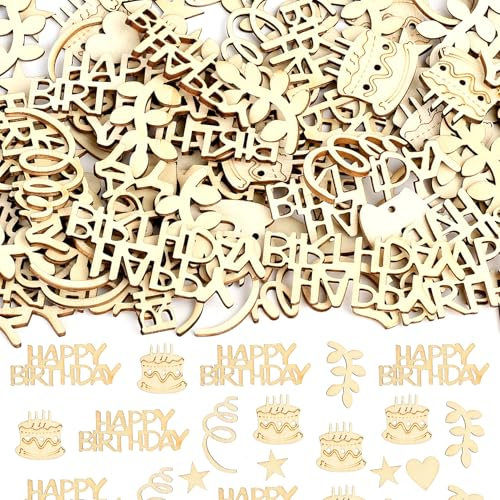 150 Stück Holz Happy Birthday Konfetti Geburtstagsdeko Tischdeko, Holz Geburtstag Tischdeko Hochzeit Deko, Streudeko Geburtstag Deko Konfetti Dekoration für Mädchen Junge Frau Mann Partydekoration