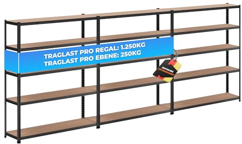 ALL Premium Schwerlastregal 3er-Set 180x150x40 cm Schwarz 1250kg Traglast, stabiles Regal 40 cm tief geeignet als Lagerregal Metall, Werkstattregal & Regal Metall Schwarz, vielseitige Lagerregale