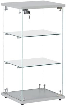 Frameless Lockable Glass Display Cabinet with 2 Shelves | Countertop Showcase for Retail, Jewelry, and Collectibles | Secure Countertop & Floor Standing Showcases for Merchandise (Silver)