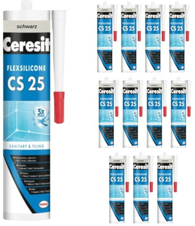 Sanitär Silikon CS25 Schwarz für Innen und Außen Bad und Küche - Schimmelressistent - UV und Witterungsbeständig - Perfekt für Bäder, Küchen - Einfache Verarbeitung (12 x 280ml)