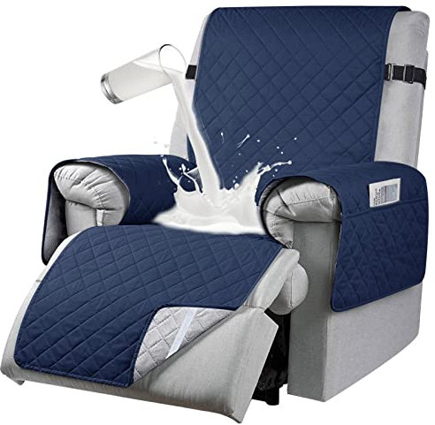 RAPRAP Étanche Housse pour Fauteuil Relax Electrique, Antidérapant Housse de Chaise Inclinable avec Poches Latérales, Lavable Protection Fauteuil Relax 1 Place, 25Inch,Navy Blue,1 Seater