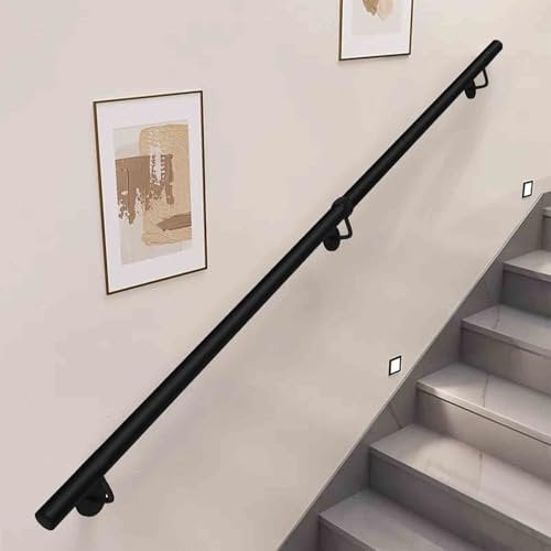 Drsyffsup Stair Handrail for Walls - 1m 1.5m 2m 3m 4m 5m 6m Stairs Railings Safety Grab Bar - Black Metal Wrought Iron Balustrade for Indoor Outdoor Villa Loft Corridor(15ft/450cm)