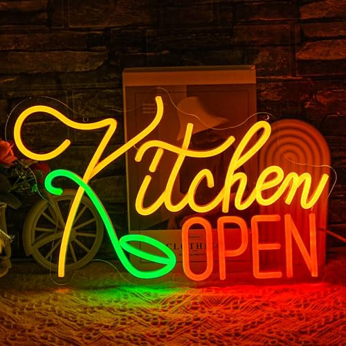 LMSIGNLY Letrero de neón abierto para decoración de pared, señal de luz abierta para tienda, restaurante, luces de neón, alimentos, luz LED de neón para restaurante, cocina, tienda, tienda de