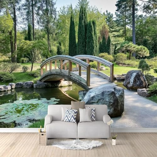 Générique Photo Murale - Jardin japonais élégant pont en bois Modèle Papier Peint 300 x 210 cm for Boys and Girls Nursery, Baby Bedroom Decor Papier Peint