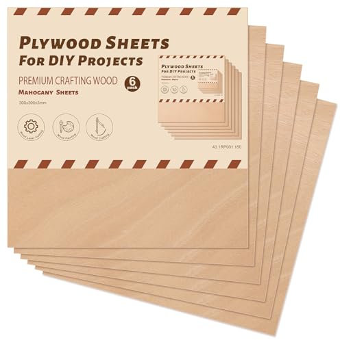 ROWOOD Mahogany Veneered Plywood Sheets 6PCS 300x300x3mm Laser Engraving Materials Plywood Board for Model Making DIY Wooden Crafts Ideal for Laser Cutting Wood Burning Painting CNC