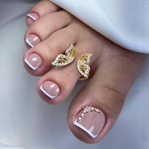 False Toenails 24pcs, Fake Toe Nails in 12 sizes, Stick on Toenails French Tip, Press on Nails for Toenails, Short False Nails for Women